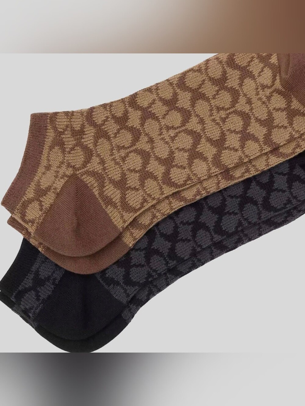 Coach Signature Crew Socks in Brown & Black